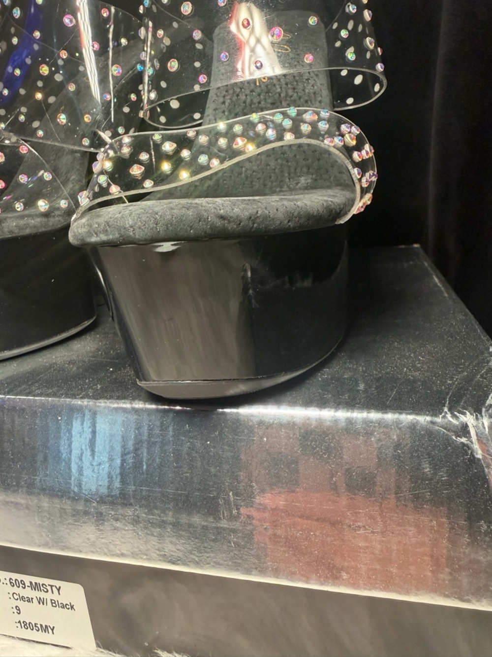 Ellie Black Platform Heels with Iridescent Crystal Straps - Picture 12 of 12